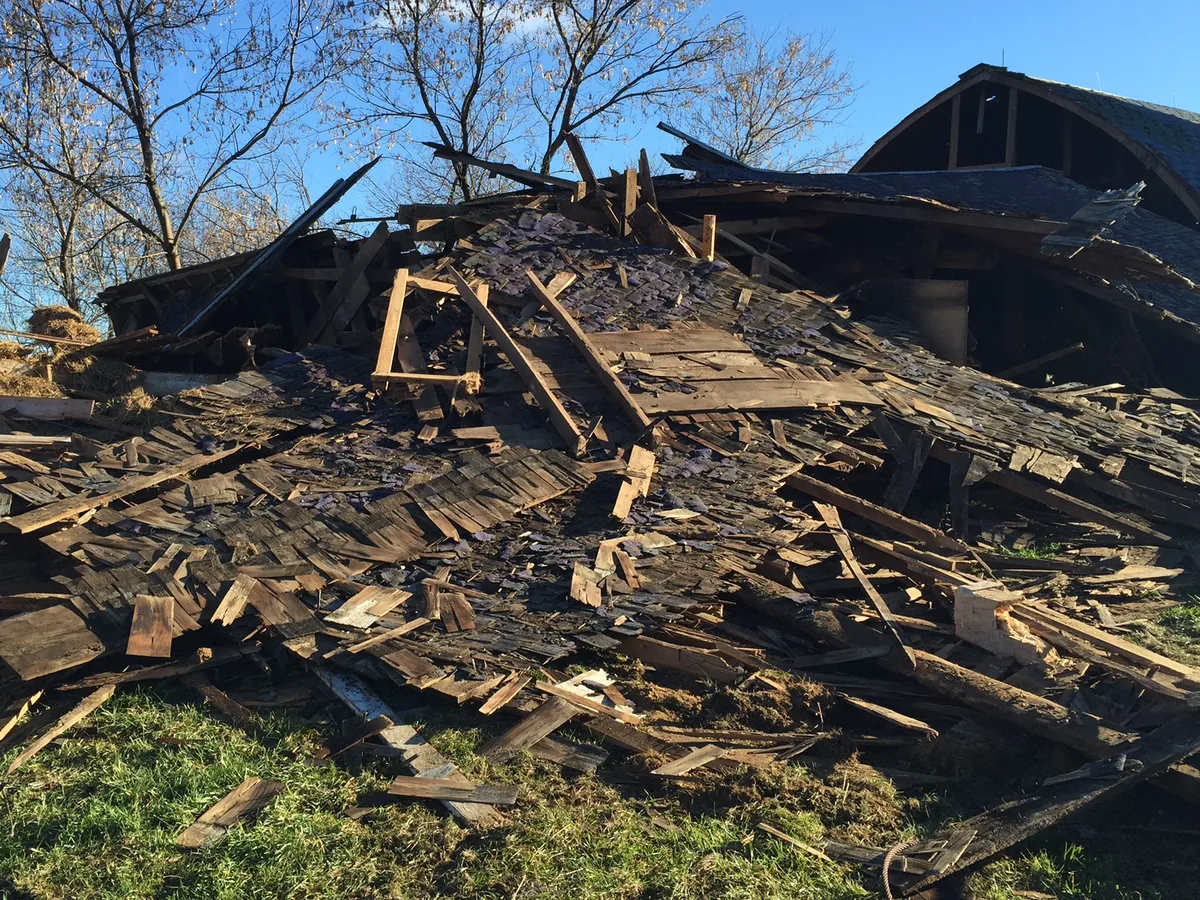 Pile of debris from an old barn that was torn down